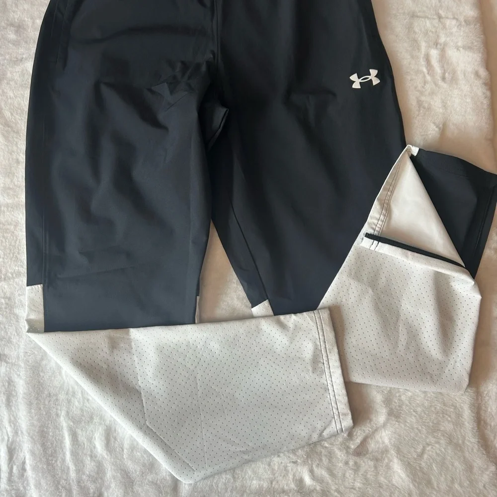 Under Armour Boys XL Rival Stretch Woven Pants Black White Ankle Zip NWT